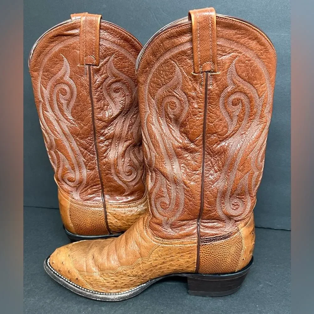 Tony Lama CZ906 Peanut Brittle 4-Piece Ostrich Cowboy Western Mens Boots SZ 9 EE